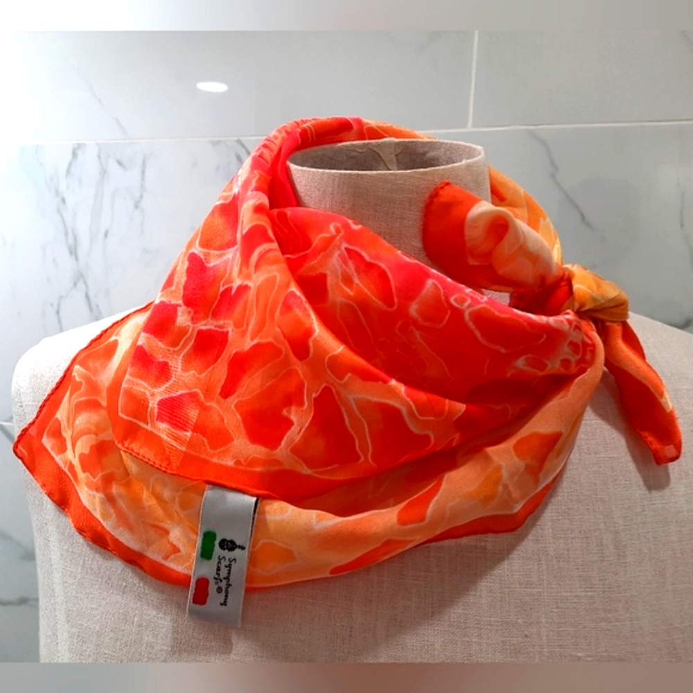 Vintage Crocodile Print Orange Red Ombre By Symphony Scarfs EUC